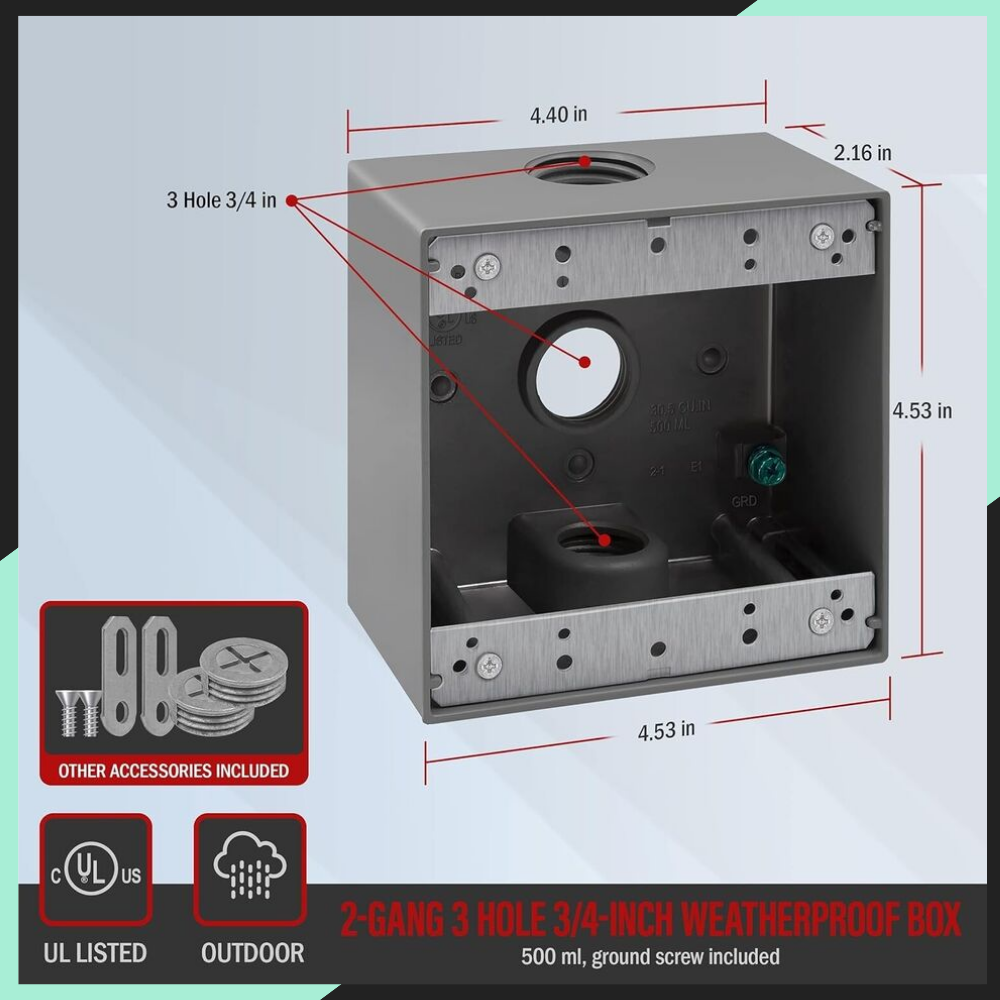 ENERLITES EN2375 Weatherproof Outlet Box with Three 3/4-in Threaded Outlets