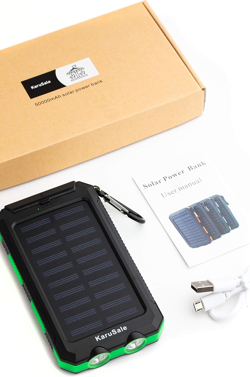 Karusale Solar Power Bank Portable Charger 50000Mah Battery Pack 2 LED 2 USB