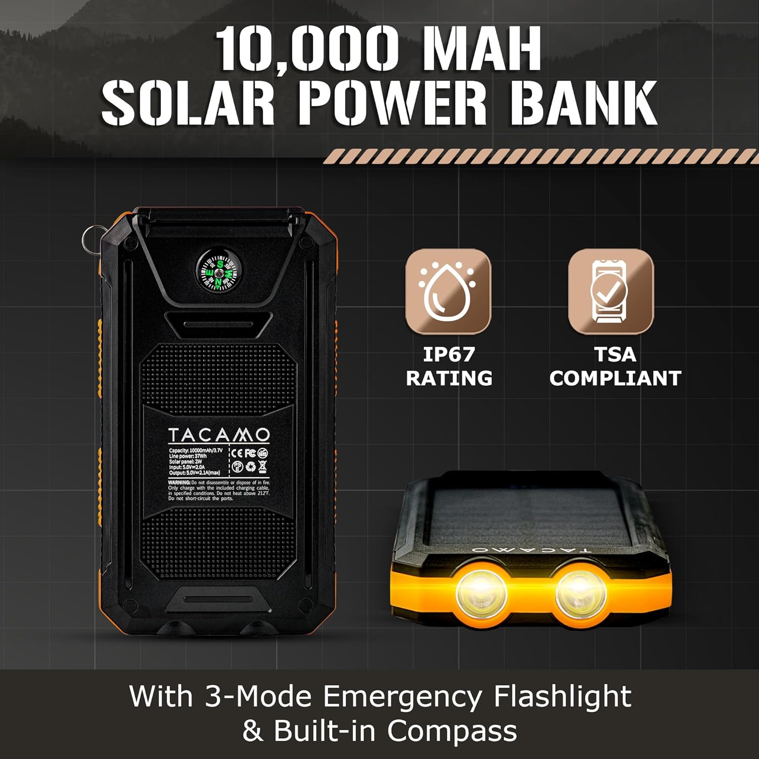 TACAMO Solar Power Bank Portable Charger